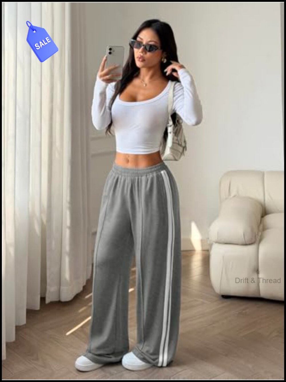 Women's Baggy Wide Leg Sweatpants High Waisted Joggers with Pockets - Picture 2 of 6
